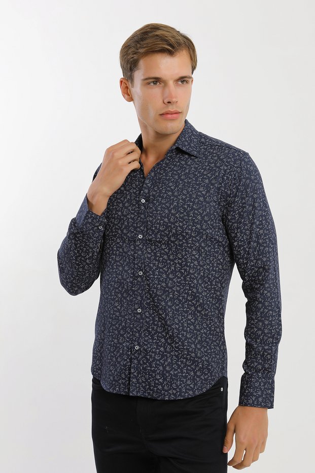 Printed Button Long Sleeve Men's Shirt