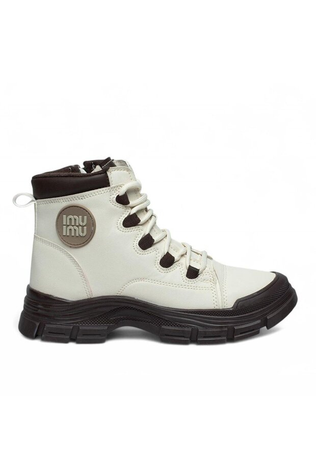 (Conpax) Zippered & Laced Thermo Non-Slip Sole Casual Women's Boots Beige Black