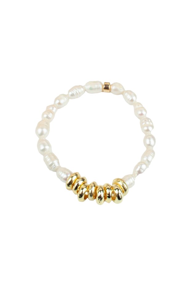 Gold Detail Real Natural Water Pearl Bracelet