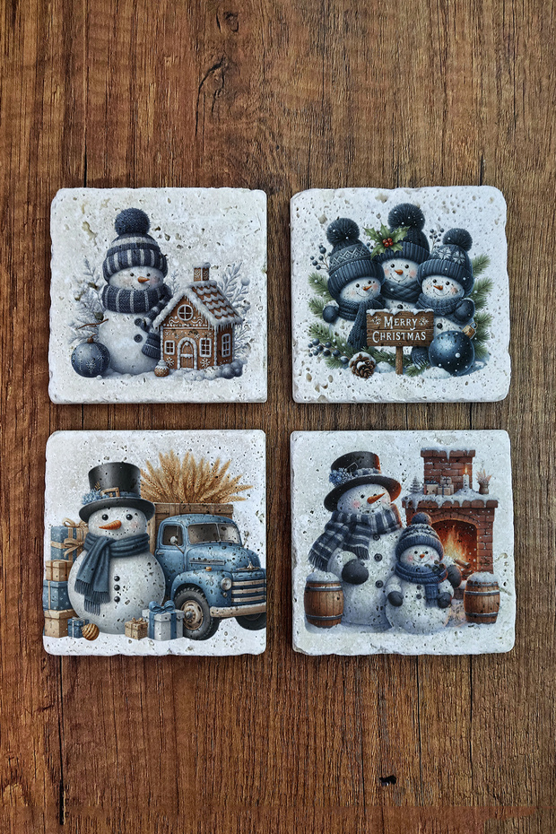 Natural Stone Coaster - Christmast New Year Printed 10X10Cm Ai Noel - Stone Coasters 544