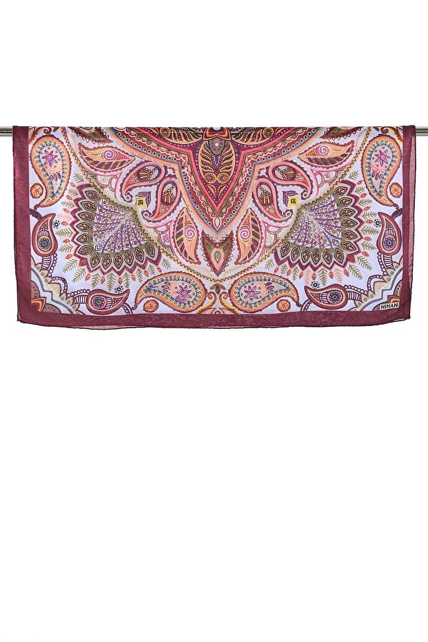 Desenli Soft Eşarp Bordo - 2