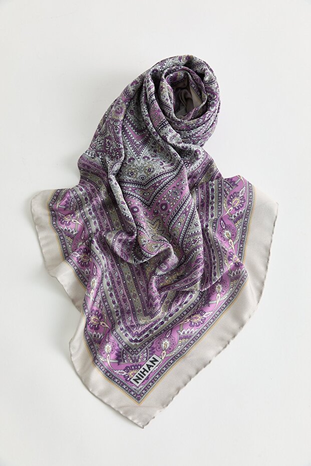 Desenli Soft Eşarp Lila - 1