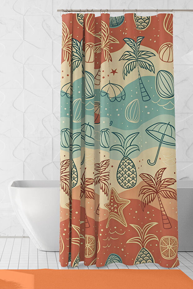 Bathroom Curtain, Summer Colors Patterned Shower Curtain, Bathtub Curtain, with Ring Gift 175X200Cm Bp-94