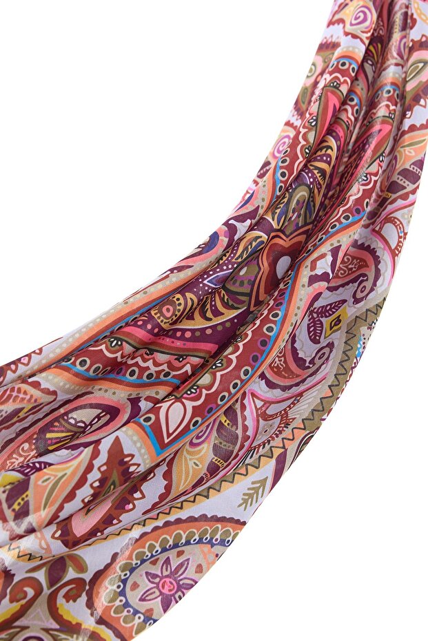 Desenli Soft Eşarp Bordo - 1