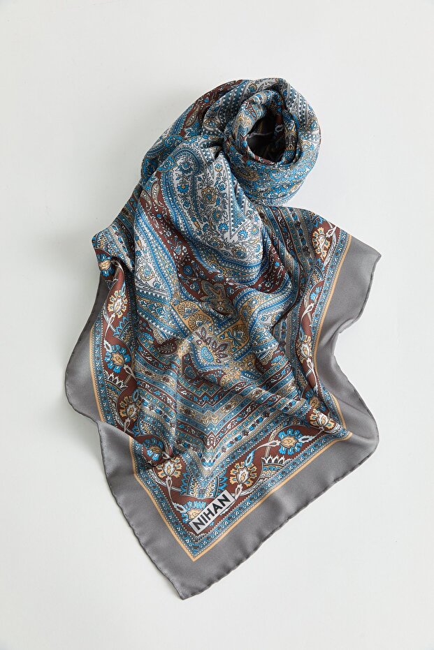 Desenli Soft Eşarp Antrasit - 1