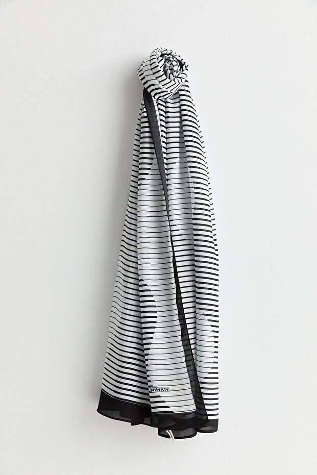 Patterned Viscose Silk Shawl Ecru - 1