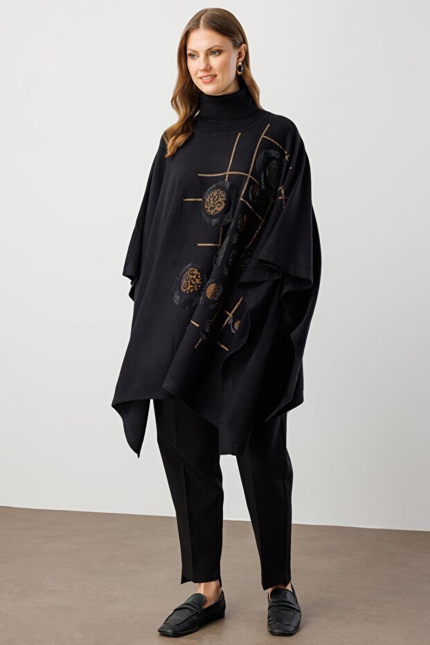 Balıkçı Yaka Taş İşlemeli Panço - 3