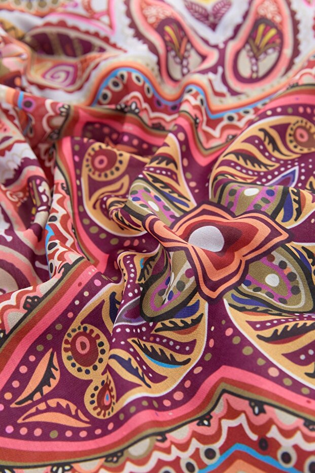 Desenli Soft Eşarp Bordo - 3