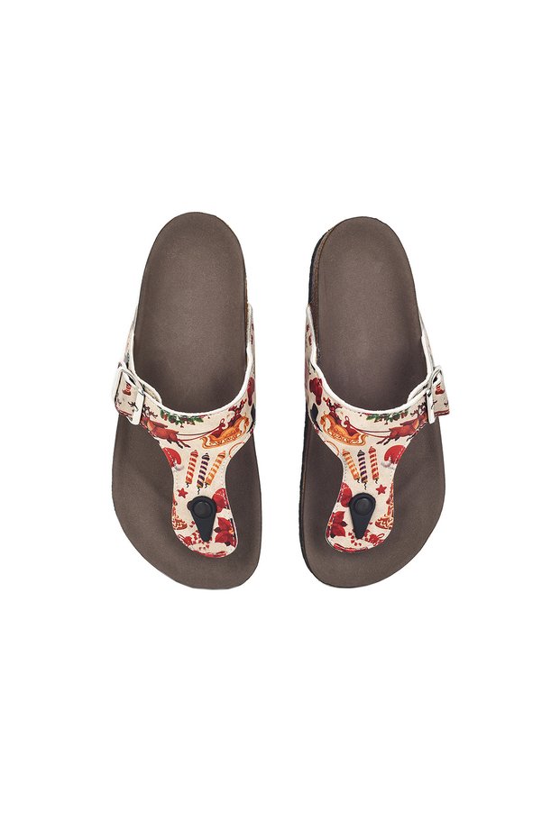 New Year Themed Printed Colorful Women's Slippers