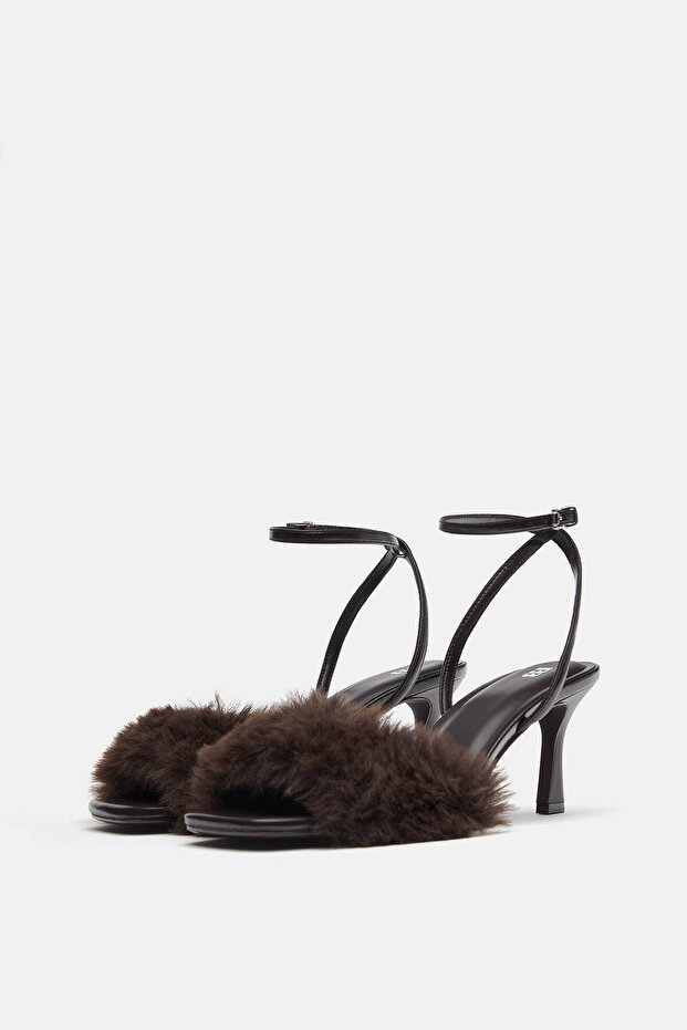 Suni kürk topuklu sandalet - 2