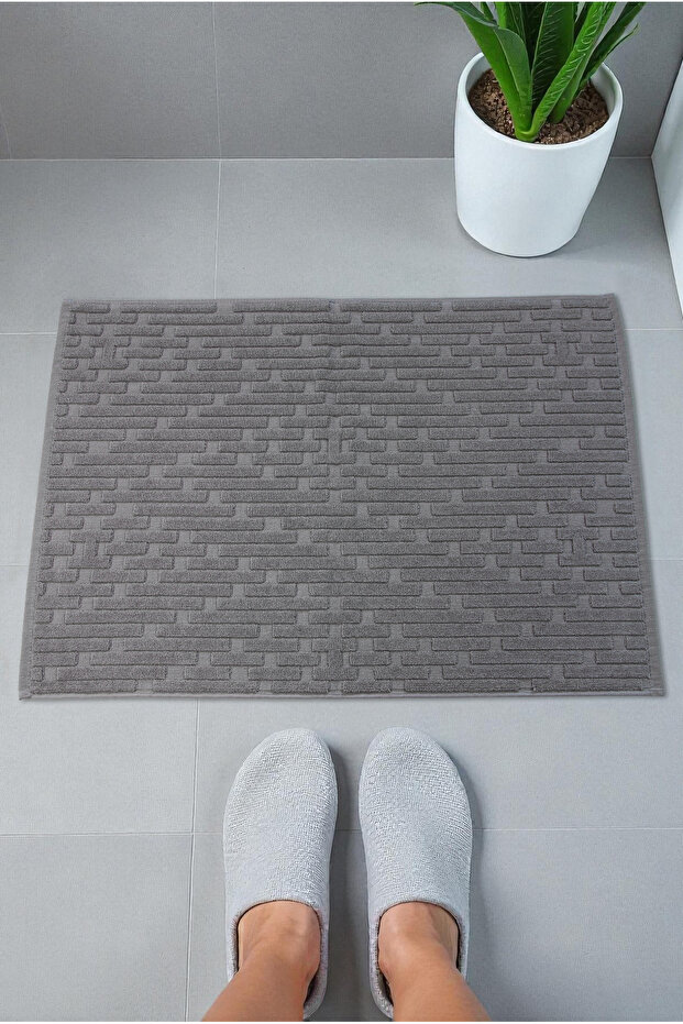 Brick Patterned 2-Piece Foot Towel - 50X70 cm - Water Absorbent Bath Mat Set - Dark Gray