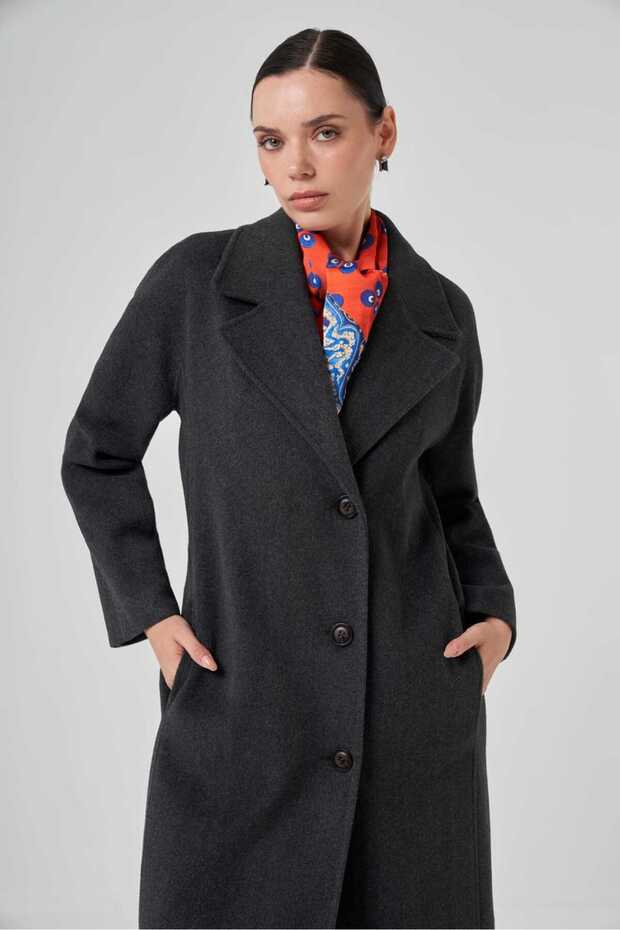 Düğmeli Oversize Kaşe Kaban 1214 - 3