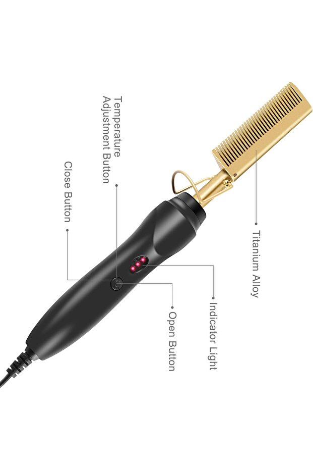 Gold Plated Heated Styling Comb - Ceramic Hot Straightening Heat Pressing Comb (Gold)