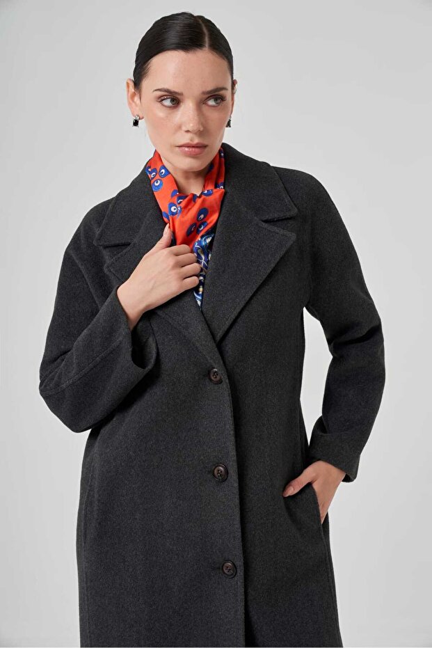 Düğmeli Oversize Kaşe Kaban 1214 - 4