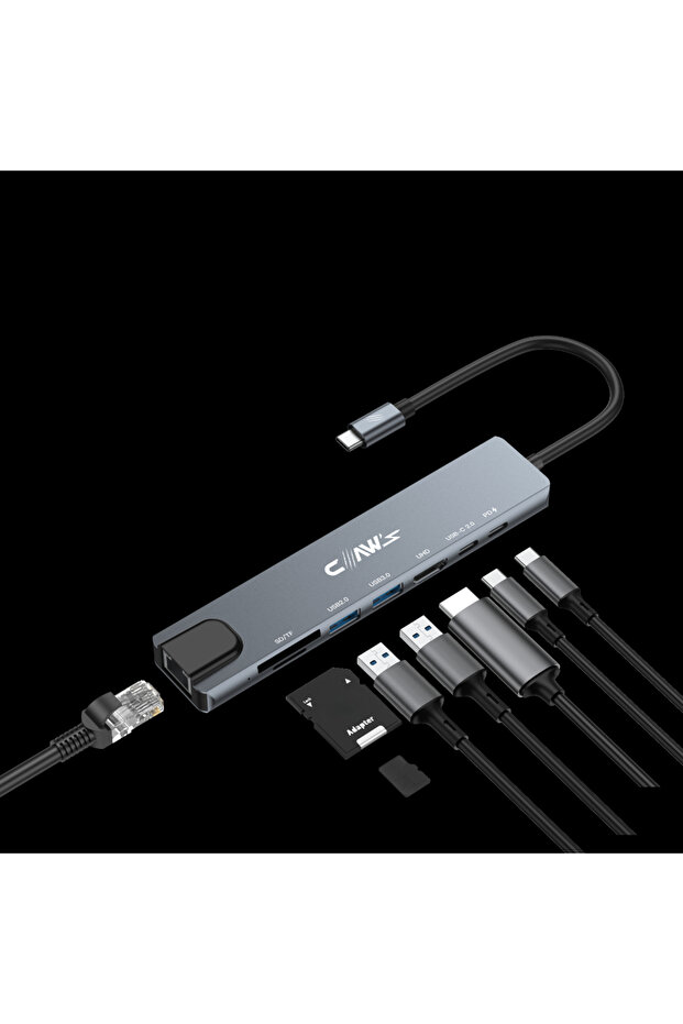 CHUB008-P 8in1 Windows & Mac 100w Hızlı Şarj Özellikli Çevirici HUB Çoklayıcı - 1