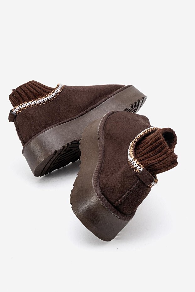 Kalın Tabanlı Mini Çoraplı Bot KAHVE - 4