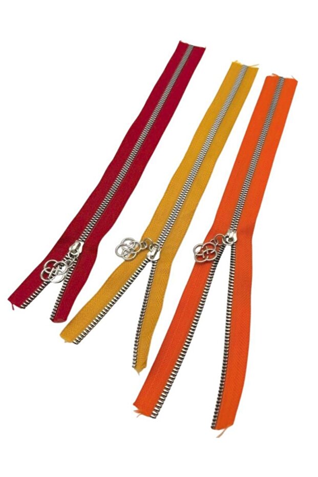 Zipper Set with Head 30 cm Silver Metal (Red, Orange, Yellow)