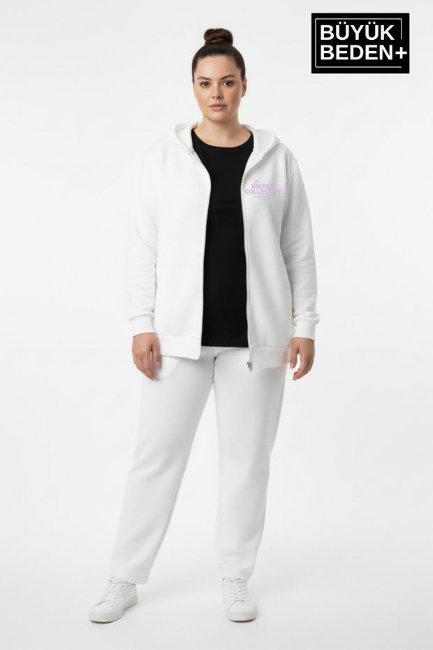 Women's Plus Size Zippered Hooded Unified Printed Thin Sweatshirt Cardigan Spr26Bhrk924