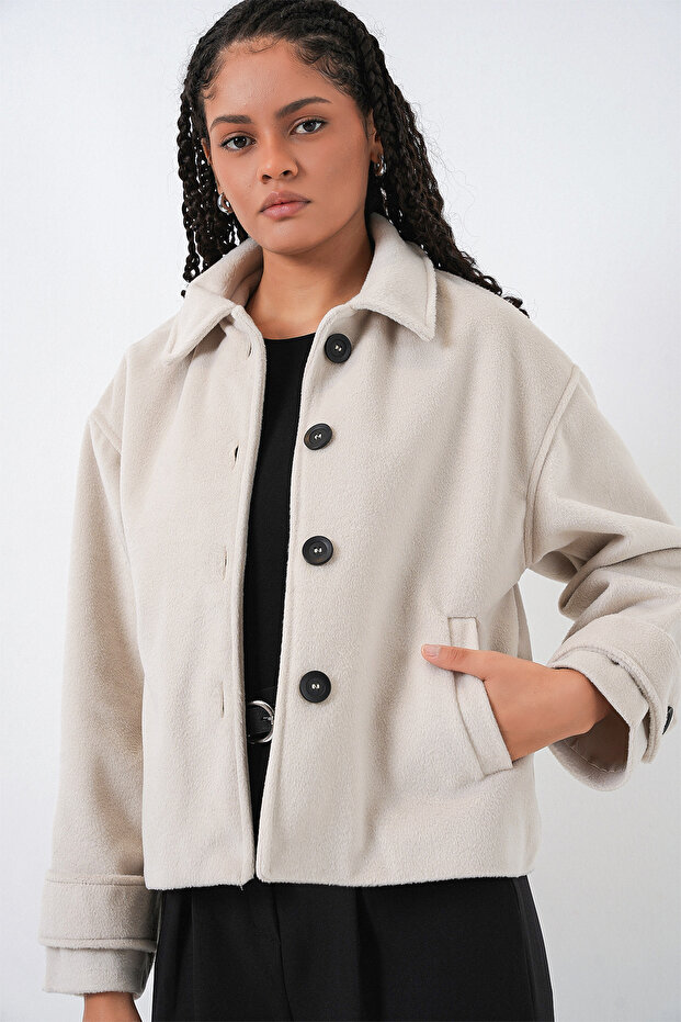Women's Short Cashmere Jacket 0724 - Ecru