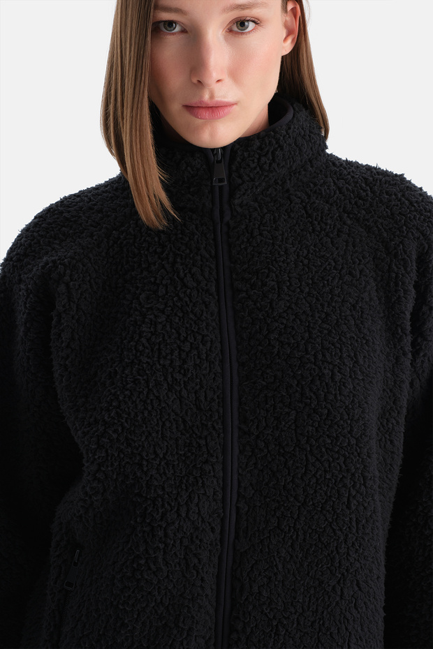 Siyah Kadın Polar Sweatshırt - 7