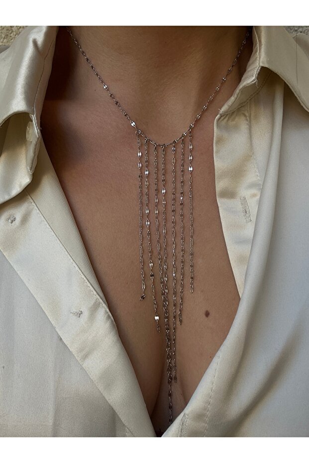 Paslanmaz Çelik Uzun Şerit Kolye - 3