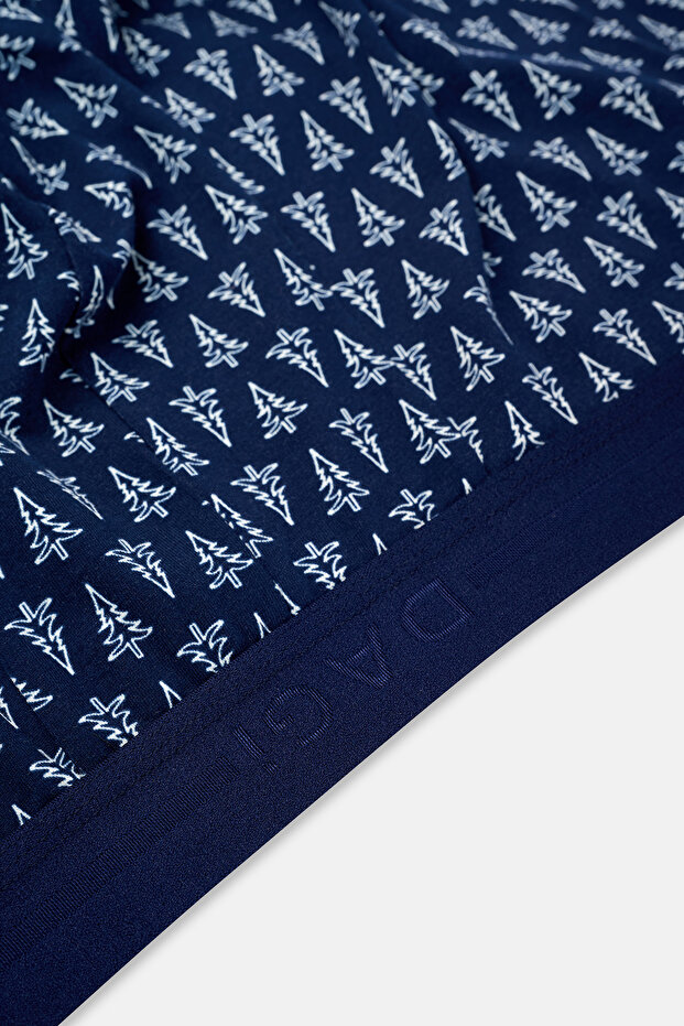 بوكسر قطني منقوش باللون الأزرق الداكن 5210 - 3