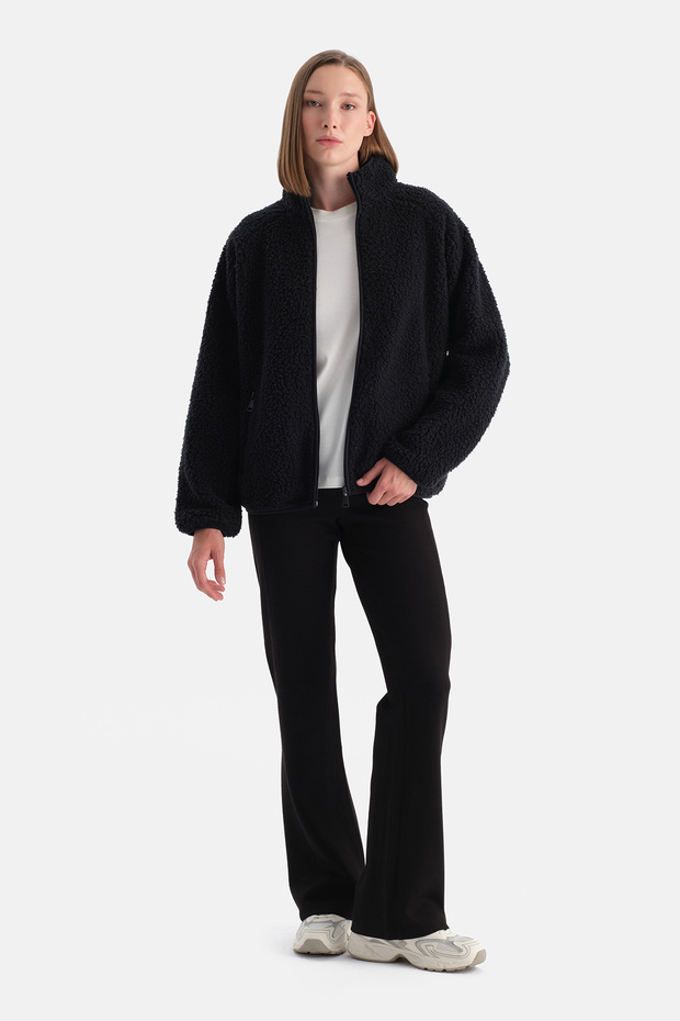 Siyah Kadın Polar Sweatshırt - 6