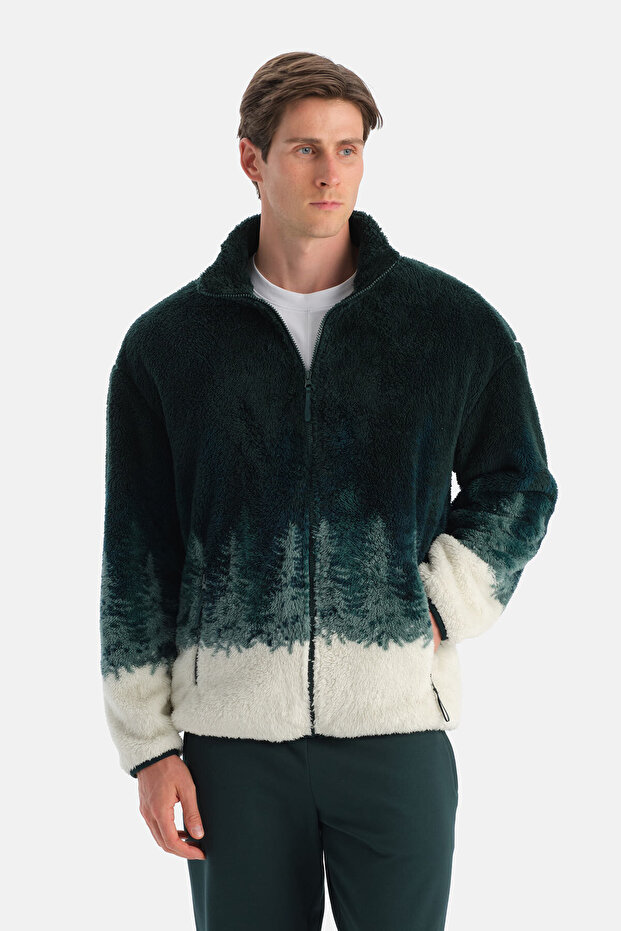 Multicolor Erkek Orman Baskılı Polar Sweatshirt - 1