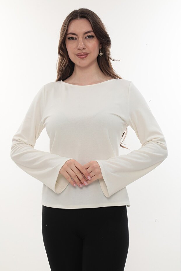 Kadın Basic Bisiklet Yaka Bluz - 1