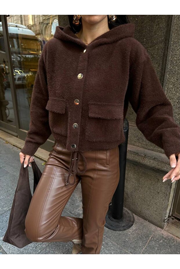 Modern Fur Textured Cardigan in Soft Touch in Brown Tones