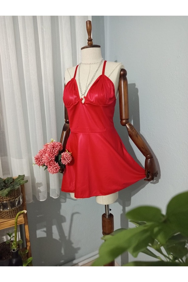 Suni Deri Mini Elbise - 4