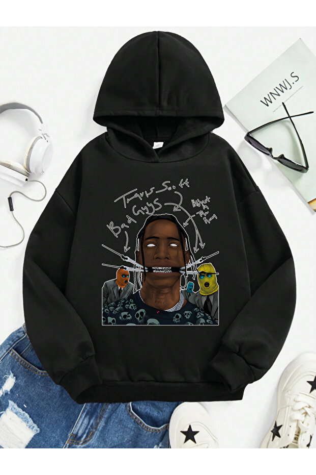 Travis Scott Printed 100% Cotton Kangaroo Pocket Hooded Kids Sweatshirt