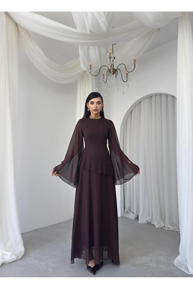 Linan Tül kol Midi Elbise - 8