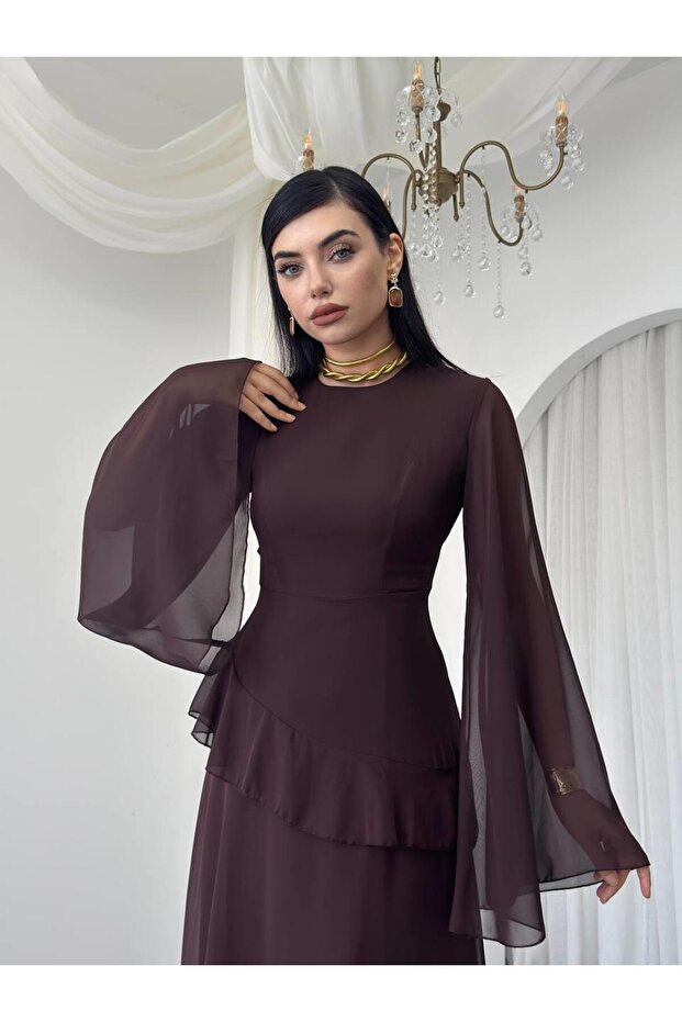 Linan Tül kol Midi Elbise - 2