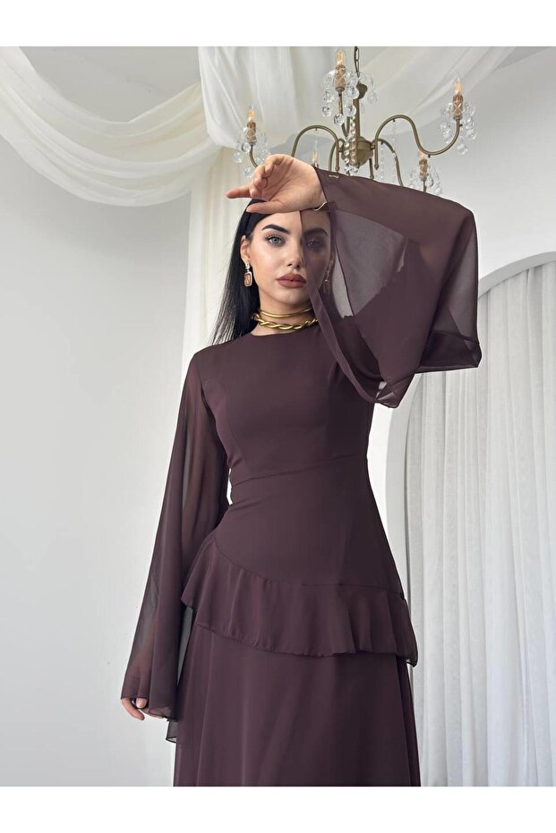 Linan Tül kol Midi Elbise - 1