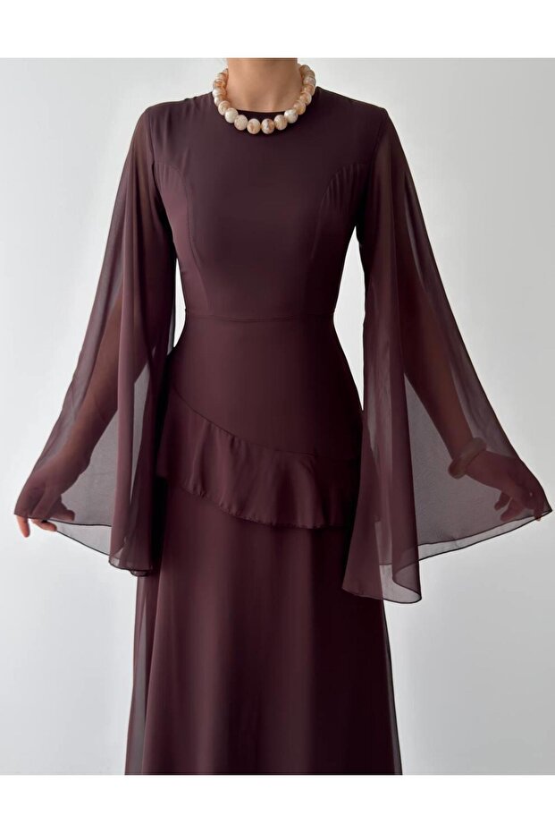 Linan Tül kol Midi Elbise - 5