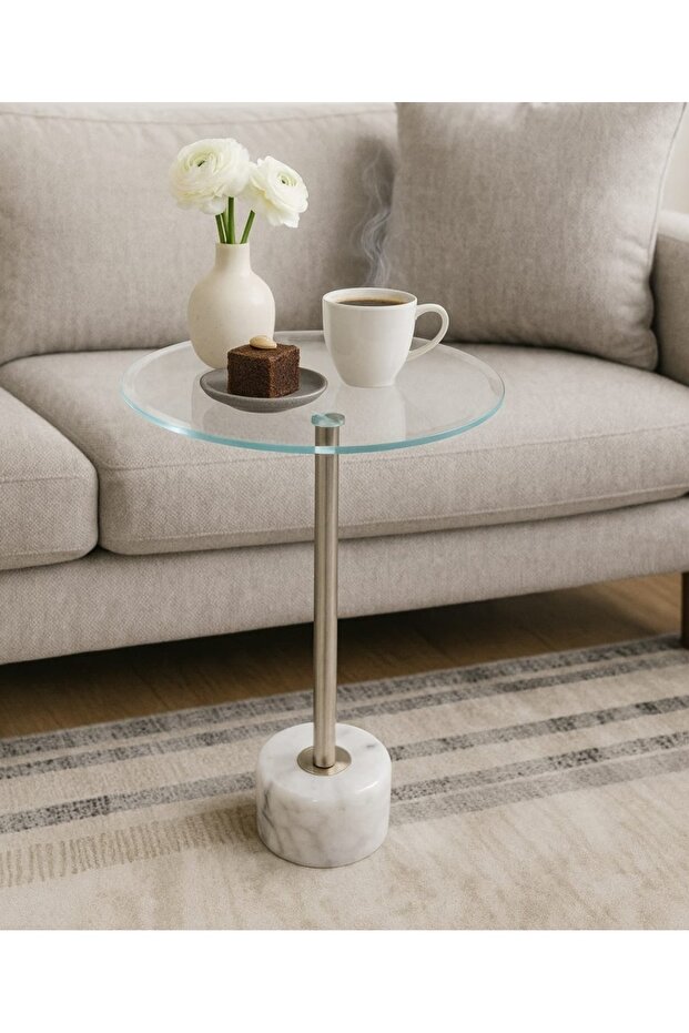 Glass serving table with marble base - 1
