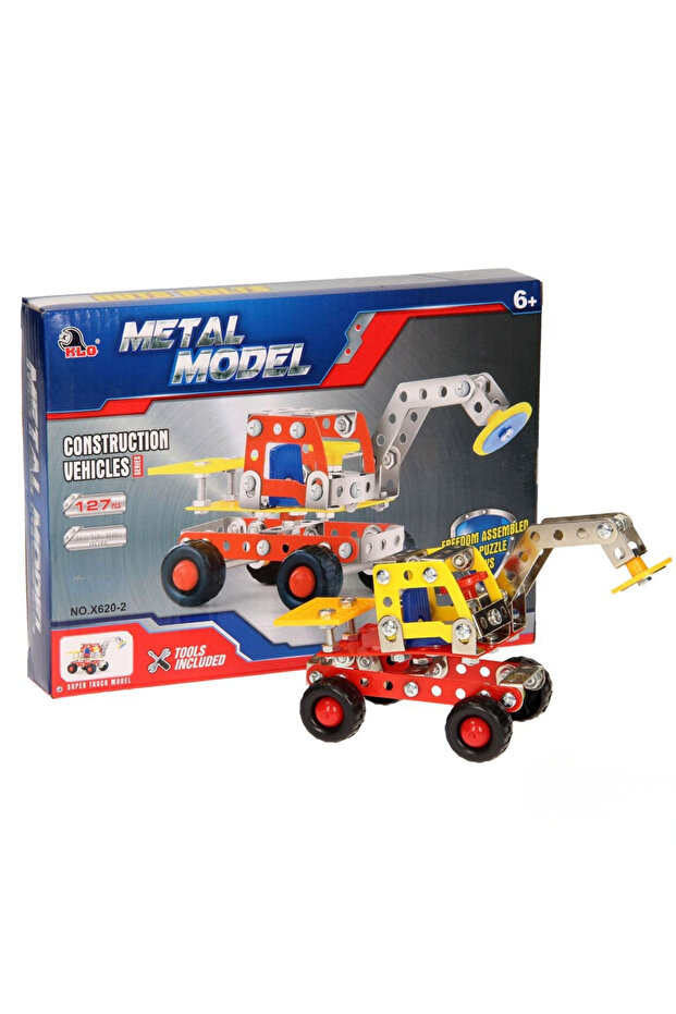 Metal Building Construction Set 127 Piece Crane Engineering Vehicle - Educational Screw-On Assembly Toy (6+ Years)