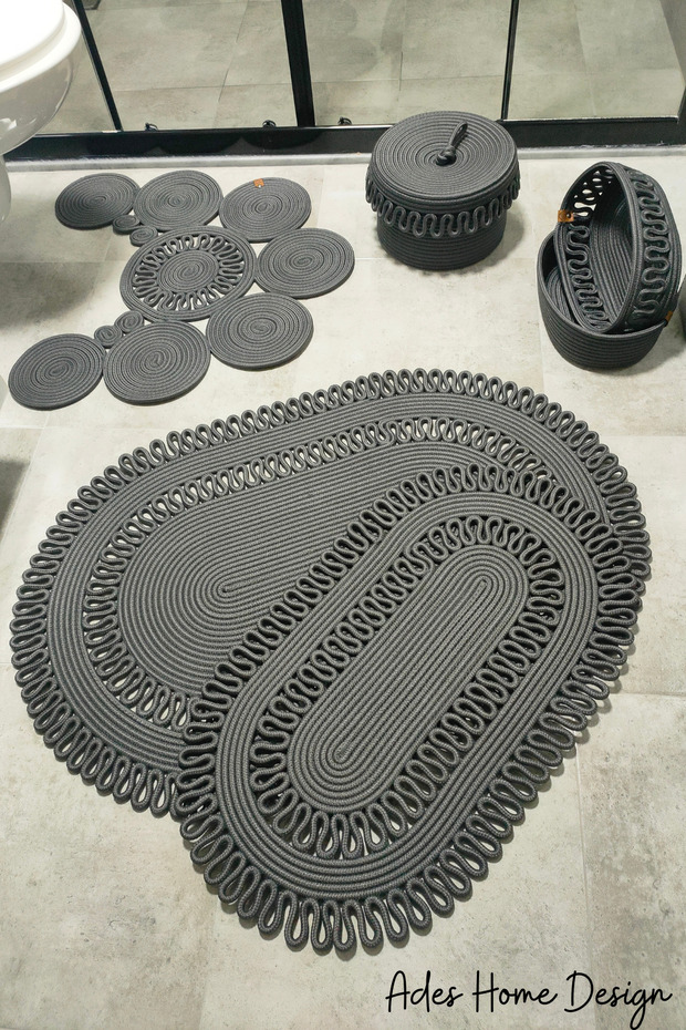 Jute, Bathroom Set, Bath Set, Bath Mat, Mat Set, Makeup Basket, Detergent Basket, Toilet Seat Mat,