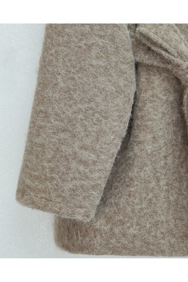 قبعة ذات زر واحد مع حزام وبطانة داخلية - بيج - 3