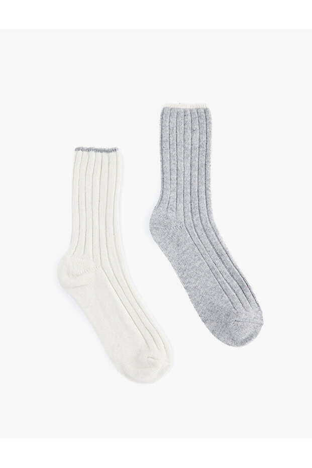 Sheep Wool Blended Striped Thick Socks Set of 2