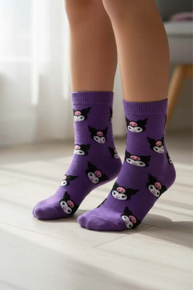 Kromi Patterned Purple Colored Socks - 2