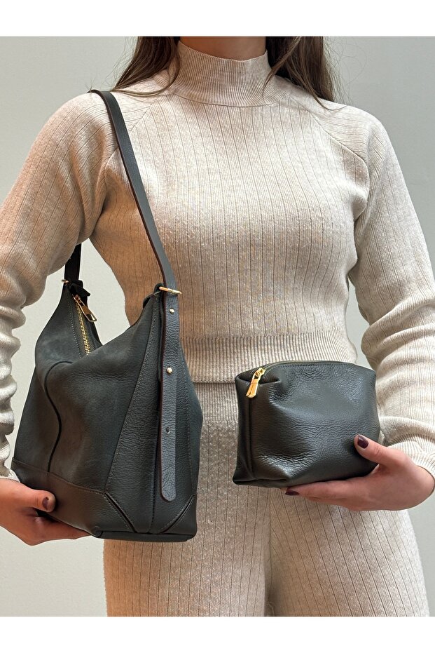 Moka 100% Genuine Leather Stylish Detailed Shoulder Bag