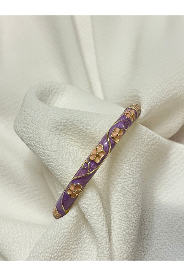 Lucky Store Mor Mineli Çiçek Detaylı Kelepçe Bilezik - 1
