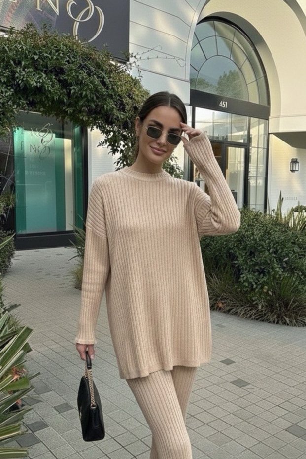 Women's Mock Neck Tunic Pants Bottom-Top Set