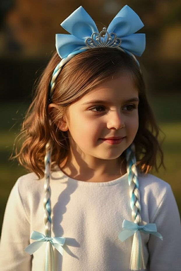Braided Children's Crown with Blue Color Ribbon