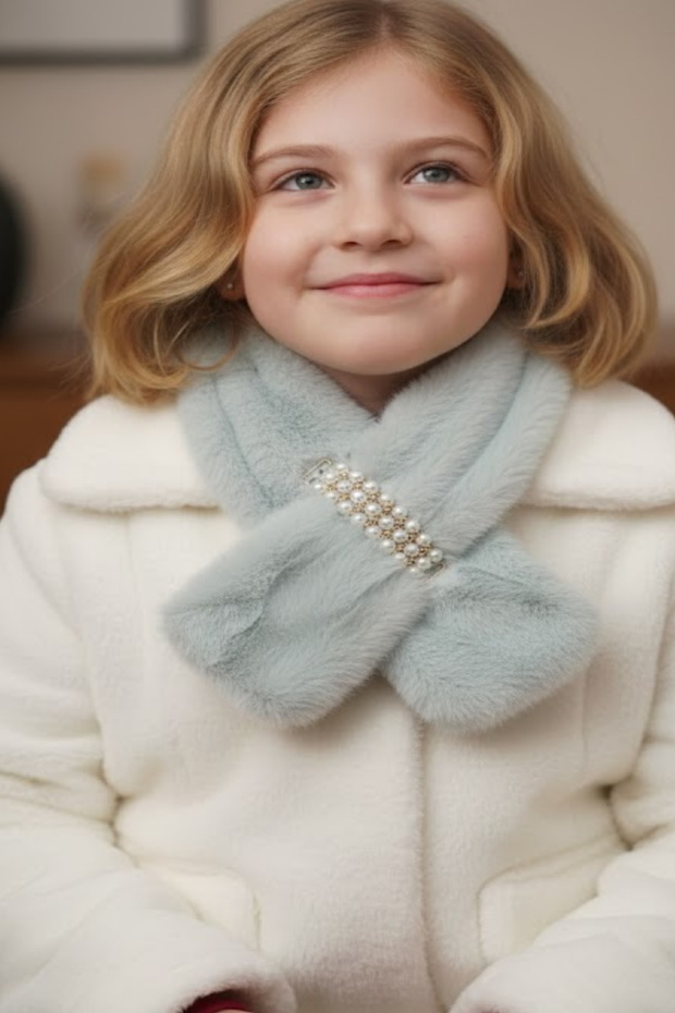 Gray Color Pearl Plush Children's Scarf