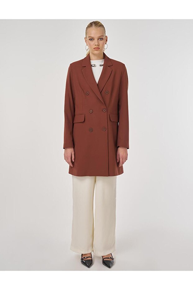 Basic Blazer Ceket Koyu Kahve - 2