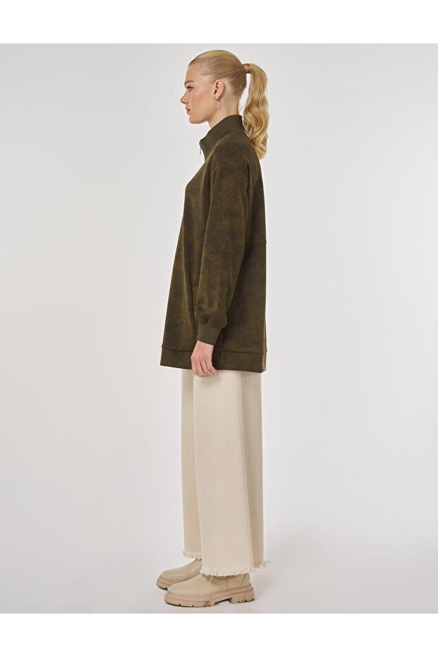 Dik Yaka Sweatshirt Haki - 3