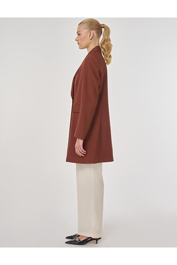 Basic Blazer Ceket Koyu Kahve - 3